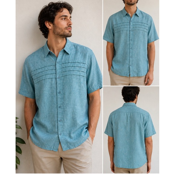 Cubavera Other - Cubavera Linen Cotton Blend Horizontal Pintcuk Button Short Sleeve Shirt Mens XL